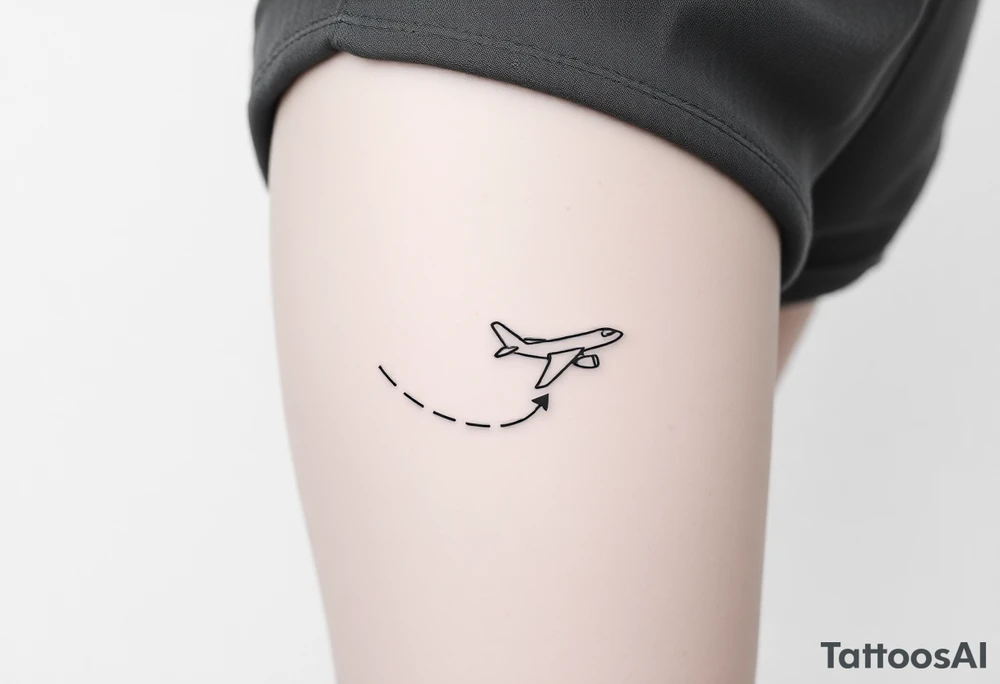 Line tattoo scene with plane, play symbol, pause symbol, stop symbol, rewind symbol, mental health awareness tattoo idea