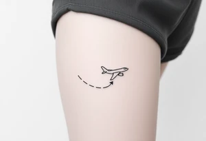 Line tattoo scene with plane, play symbol, pause symbol, stop symbol, rewind symbol, mental health awareness tattoo idea