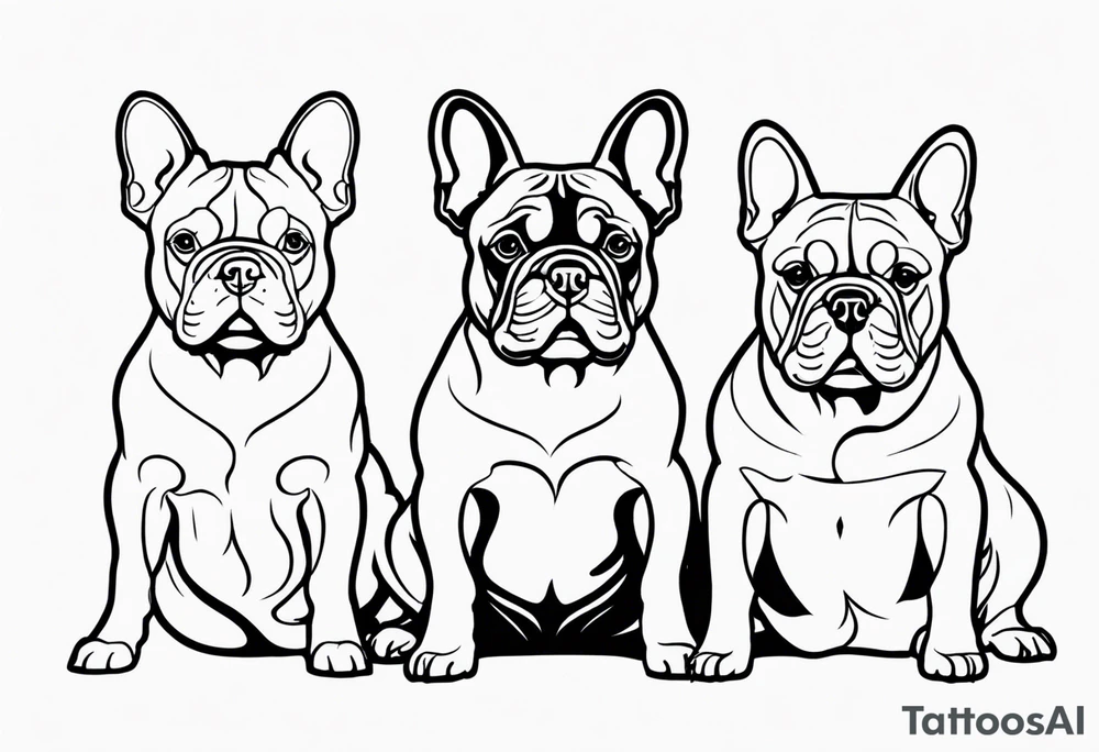 watermark of three french bull dogs tattoo idea