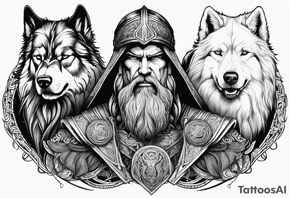 Odin mit Thor und darunter Hades mit sein dreiköpfigen Hund tattoo idea