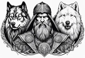 Odin mit Thor und darunter Hades mit sein dreiköpfigen Hund tattoo idea