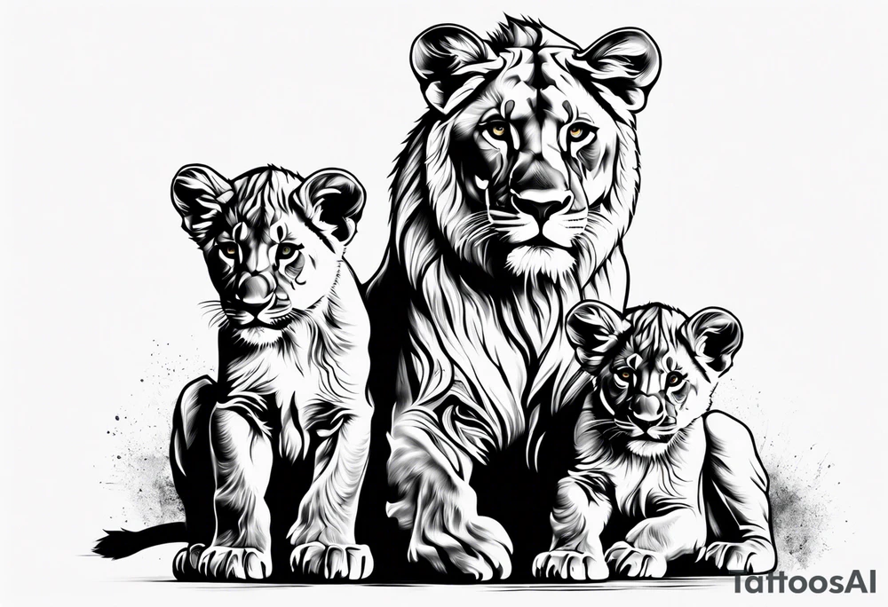 Lioness on her hind legs
 protecting her two cubs tattoo idea