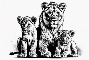 Lioness on her hind legs
 protecting her two cubs tattoo idea