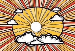 sunshine with rays
and clouds
old school vintage simple traditional design 

bold color simple tattoo idea