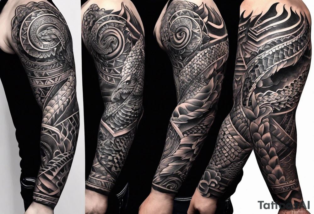 aztec snake sleeve tattoo idea