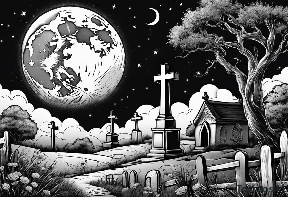 graveyard with moon tattoo idea