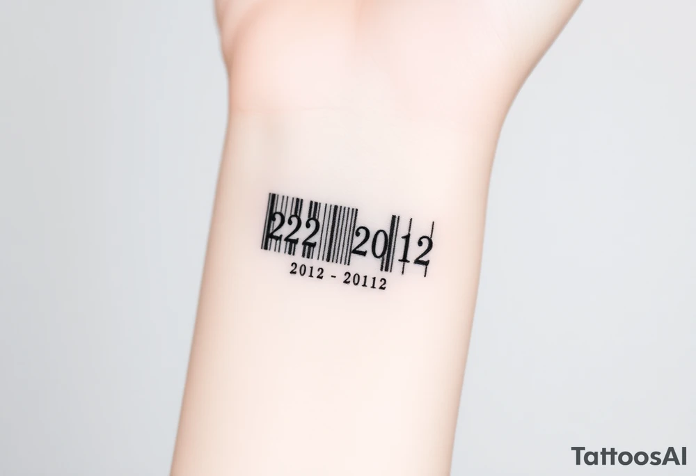 A sleek, minimalist barcode with the couple’s wedding date (22 - 12 - 2012) hidden in the numbers tattoo idea
