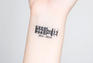 A sleek, minimalist barcode with the couple’s wedding date (22 - 12 - 2012) hidden in the numbers tattoo idea