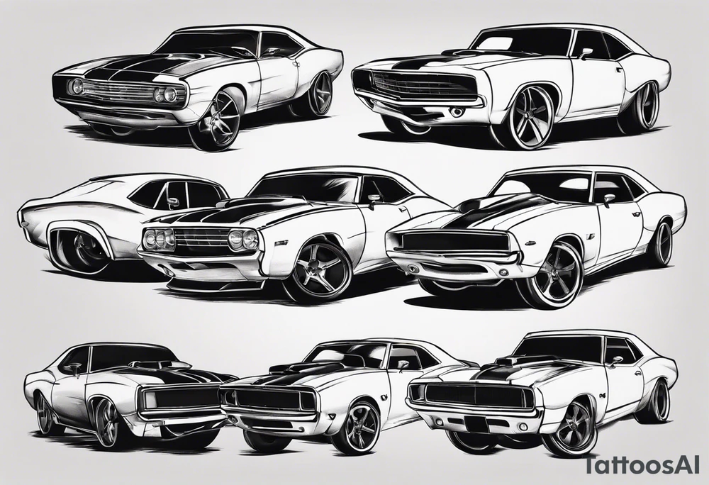 Muscle car funny design tattoo idea