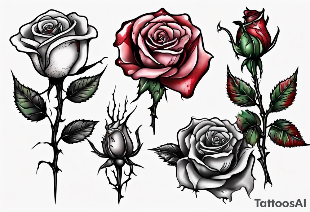 bleeding rose flower without stem flowers and only thorns tattoo idea