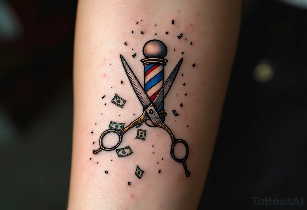 Barber pole and Scissors with raining money 
THIS IS MY DREAM tattoo idea