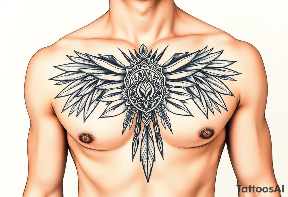 Indian chest color male tattoo idea