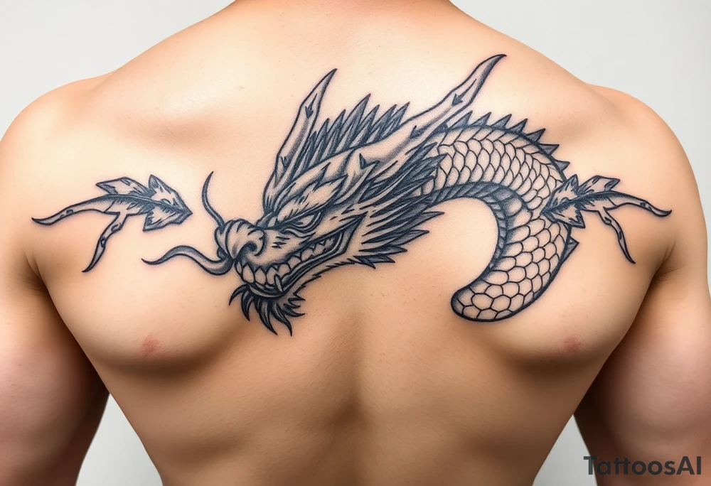 Tatuaje en espalda completa solo de la cabeza de un dragón demonio japones sin cuerpo tattoo idea