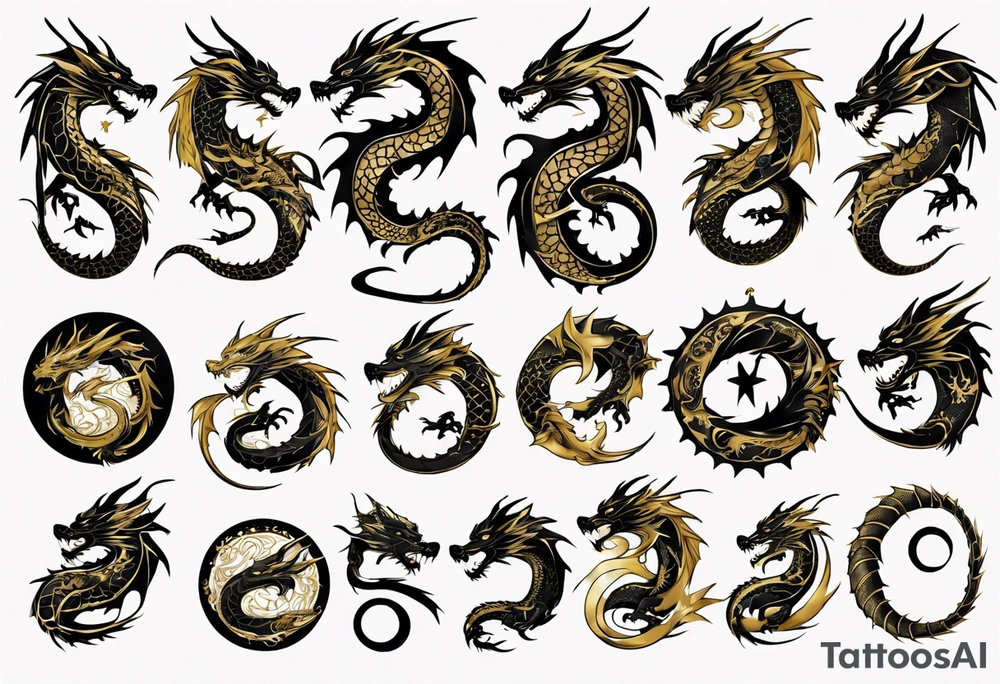 black and gold dragon tattoo idea