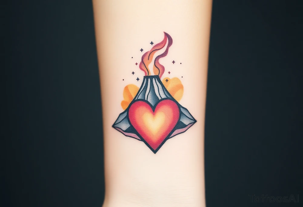 Geometric Volcano erupting into a heart tattoo idea