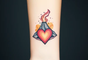 Geometric Volcano erupting into a heart tattoo idea