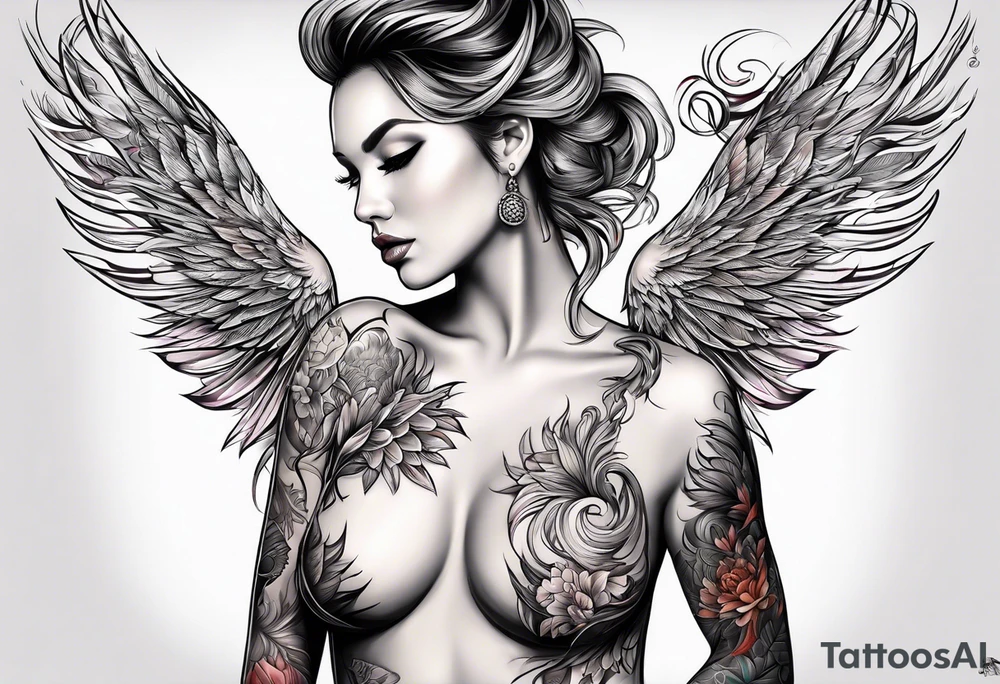 femme nu avec un tatou de phoenix tattoo idea