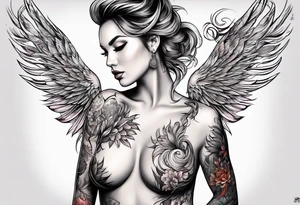femme nu avec un tatou de phoenix tattoo idea