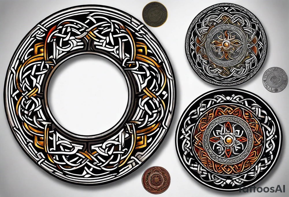Small circular 3d colored shoulder Celtic tattoo tattoo idea