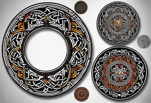 Small circular 3d colored shoulder Celtic tattoo tattoo idea