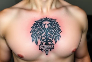 Native American tribal symbol ( wolf, eagle, bear, tree, etc ) with a Caudle emblem or crest tattoo idea