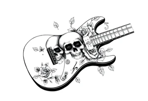 Electric guitar with skulls and roses printed on it tattoo idea