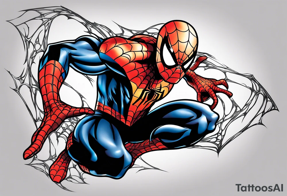 spiderman bent over ripping off the venom suit tattoo idea