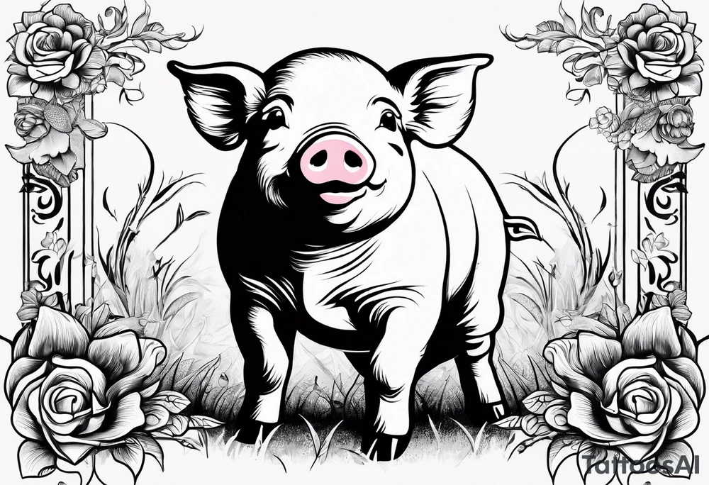 cute pig or piglet.
with text: "friends not food" tattoo idea cute pig or piglet.
with text: "friends not food" tattoo idea