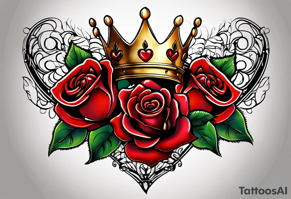the red rose queen's golden crown with a heart tattoo idea