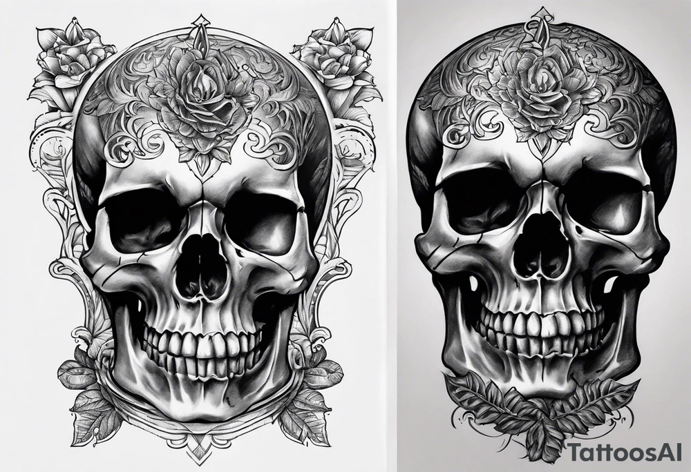 Skull with sitting on hour glass tattoo idea