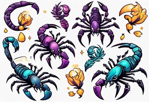 background that represents game development and designs with a scorpion make it magical, and cute scorpion that's feminine tattoo idea