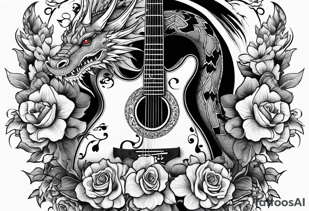 Guitar, flowers, dragon tattoo idea