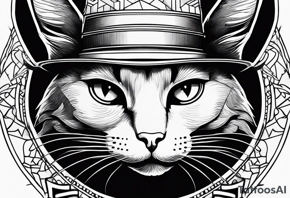 Black cat with a funny hat tattoo idea