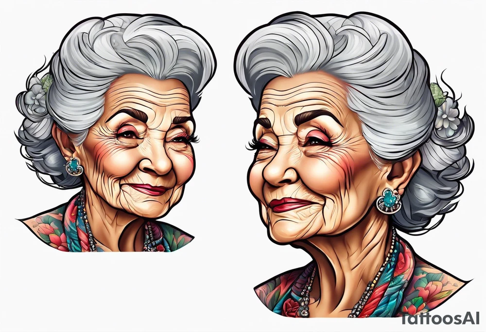 Muscular old lady posing. tattoo idea