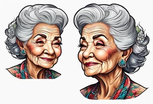 Muscular old lady posing. tattoo idea