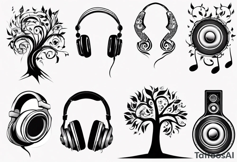 music speaker note tree headphones tattoo idea