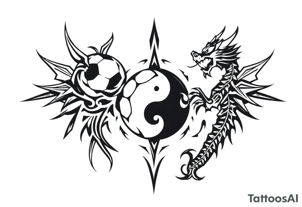 soccer, music, dragon and Yin Yang tattoo idea