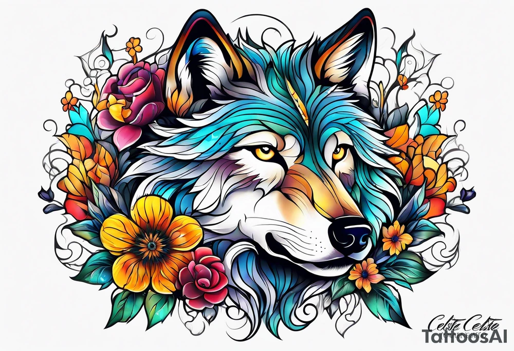 Wolf céleste, flower tattoo idea