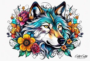 Wolf céleste, flower tattoo idea