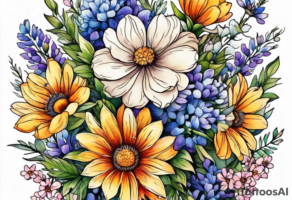 wildflower bouquet tattoo idea