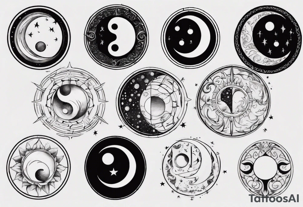 yin yang with moon phases tattoo idea
