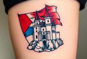 A Czech flag waving behind a medieval castle tattoo idea