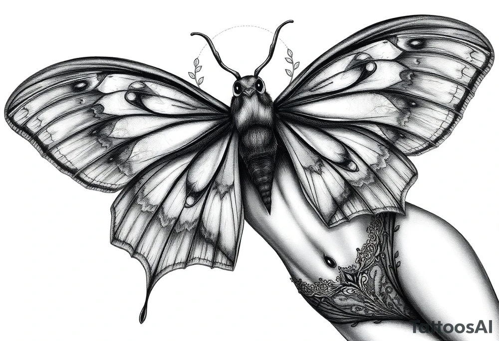 ethereal lunar moth resemblance powerfully sexy depiction of the goddess estate nude full frontal with exotic erotic lingerie tattoo idea