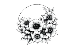 moon-shaped diferent flowers tattoo idea