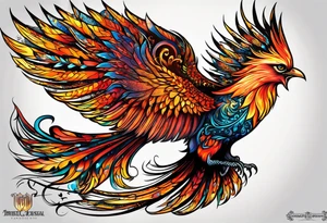 russian firebird in-flight with very long fancy tail "Isaiah 43: 18-19" tattoo idea