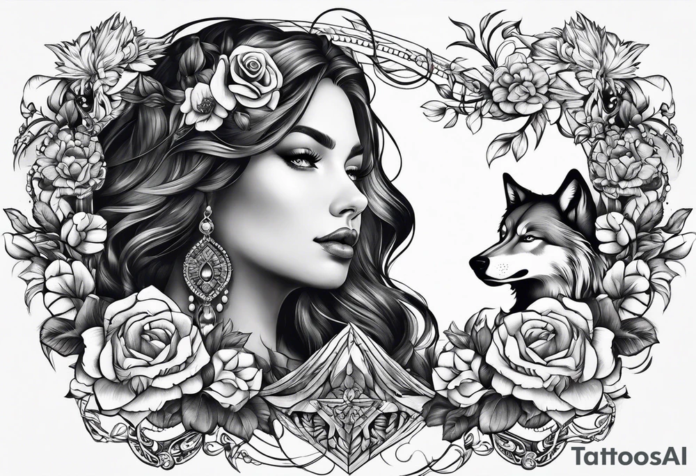 woman and wolf tattoo idea