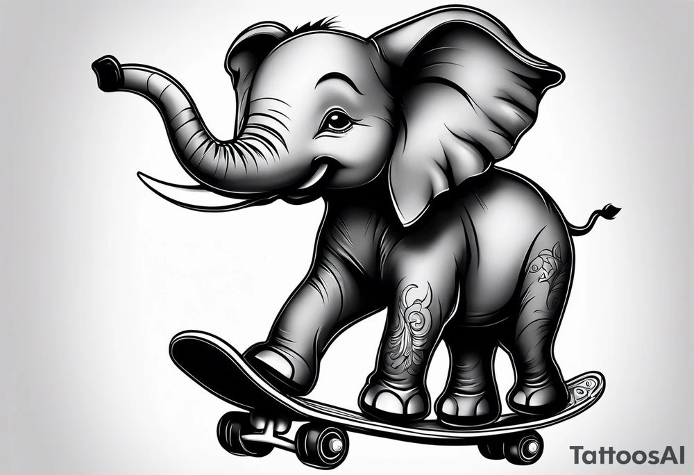 Cartoon baby elephant skating tattoo idea