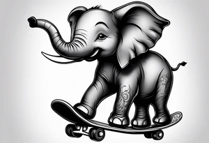 Cartoon baby elephant skating tattoo idea