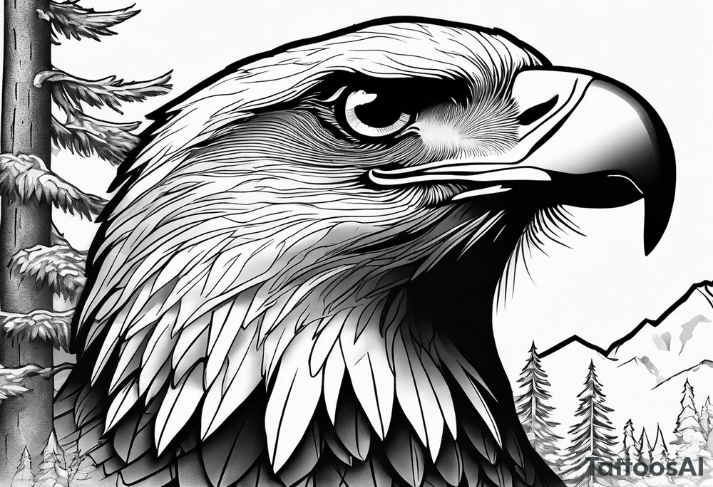 Eagle with forest scenery and compass tattoo idea