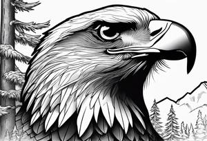 Eagle with forest scenery and compass tattoo idea